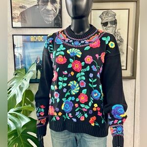 Vintage 1980's Carole Hanson Embroidered Sweater. Size M